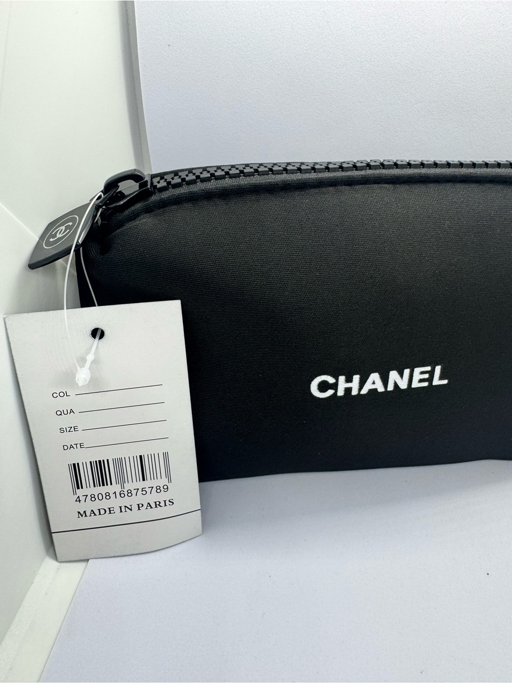 CHANEL Black Cosmetic Pouch with White Logo - Picture 2 of 6